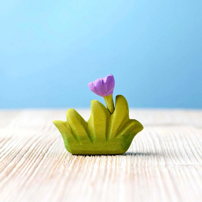 BumbuToys Handcrafted  Wooden Plant Figure Small Grass with Lilac Flower from Australia