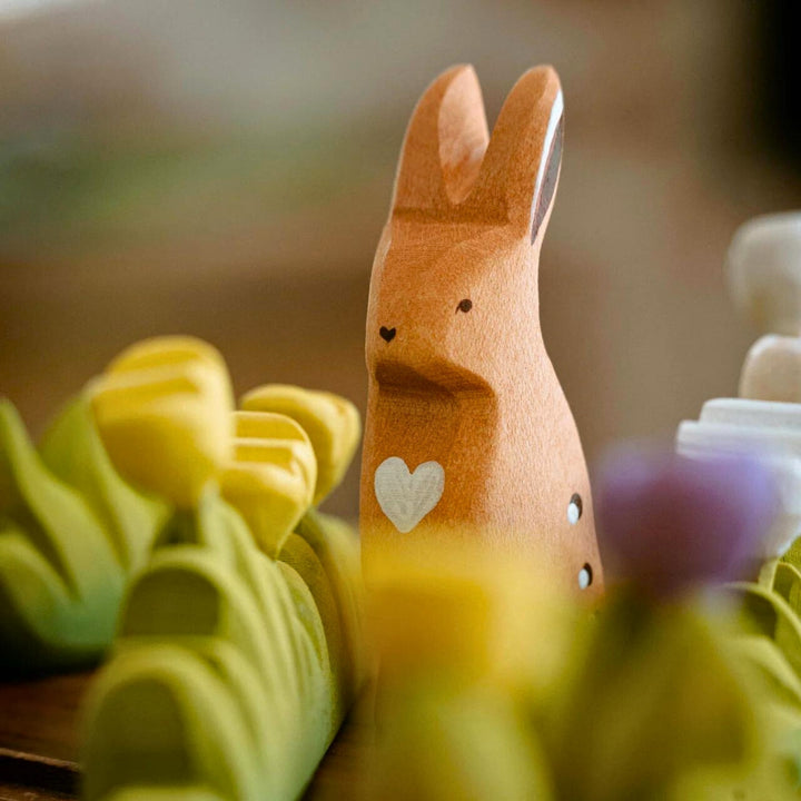 BumbuToys Handcrafted Wooden Plant Figure Small Grass with Yellow Flowers  from Australia in a small-world play setting