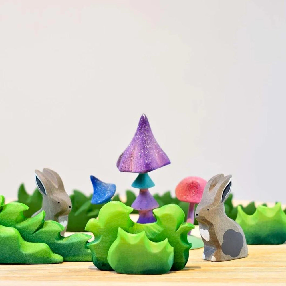 BumbuToys Handcrafted Wooden Plant Figure Small Shrub from Australia in a small-world play setting