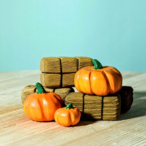 BumbuToys Handcrafted Wooden Plant Figures Pumpkins Set of 3 in a small-world play setting from Australia