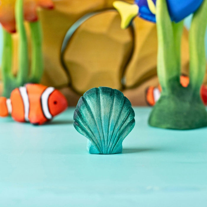 BumbuToys Wooden Sea Animal - Seashell - Green for Small World Play from Australia
