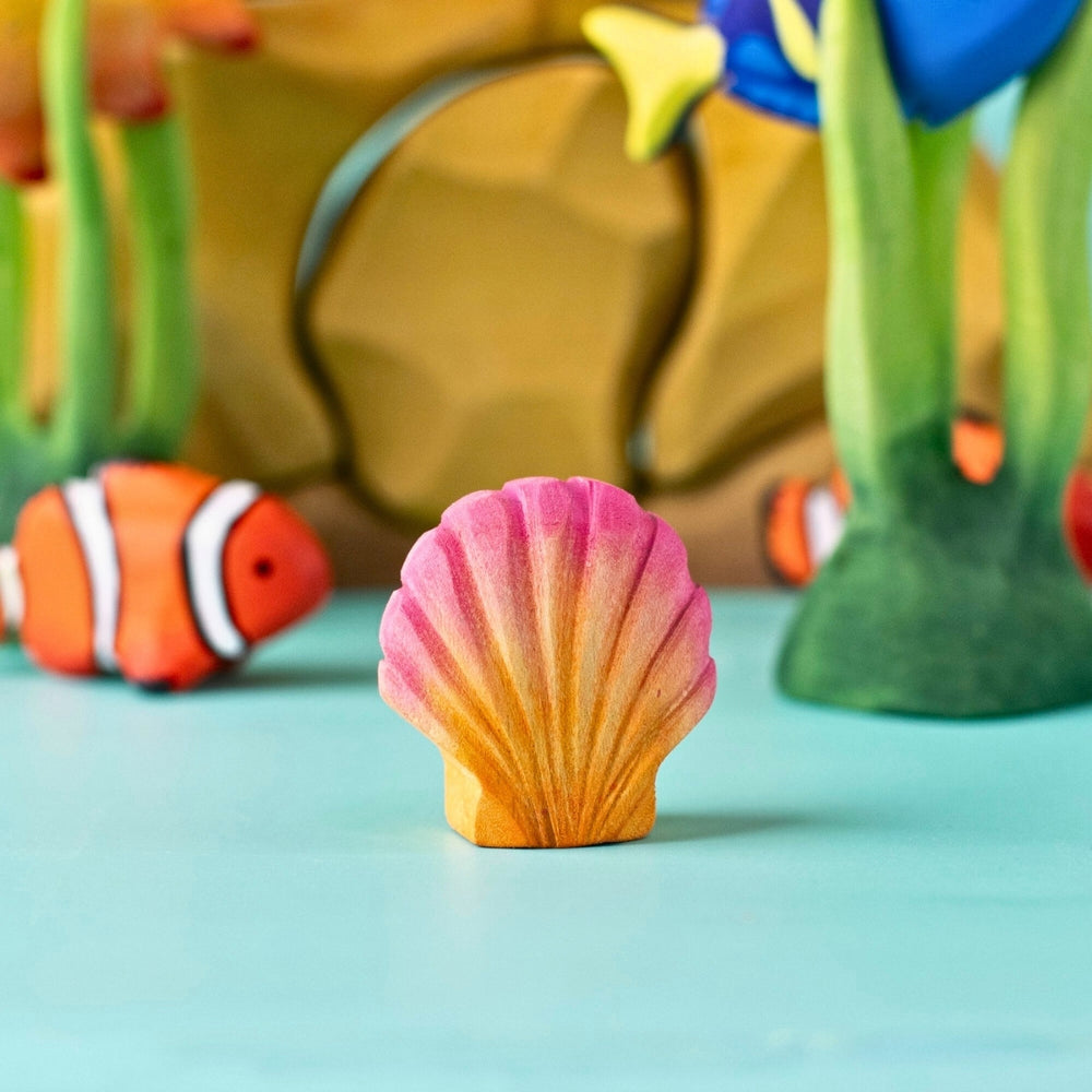 BumbuToys Wooden Sea Animal - Seashell - Pink for Small World Play from Australia