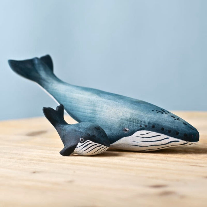 BumbuToys Wooden Sea Animals - Blue Whale - Set of 2 for Small World Play from Australia