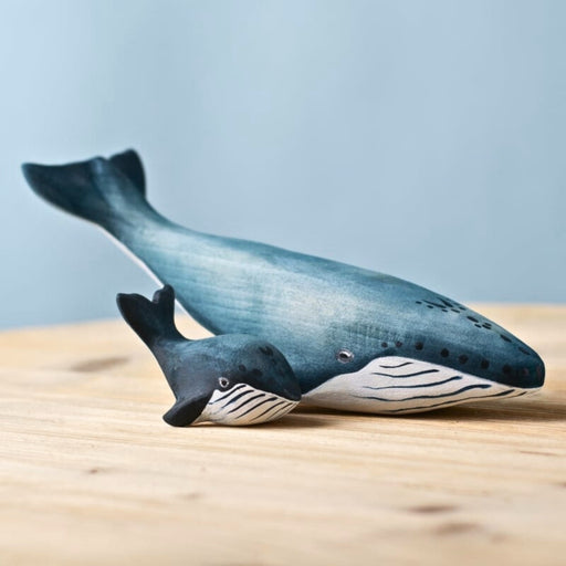 BumbuToys Wooden Sea Animals - Blue Whale - Set of 2 for Small World Play from Australia