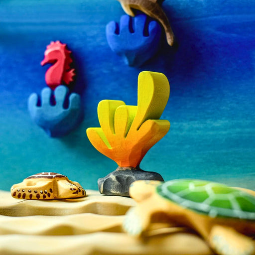 BumbuToys Handcrafted Wooden Seascape Figure Digitate Coral from Australia in a small-world play setting