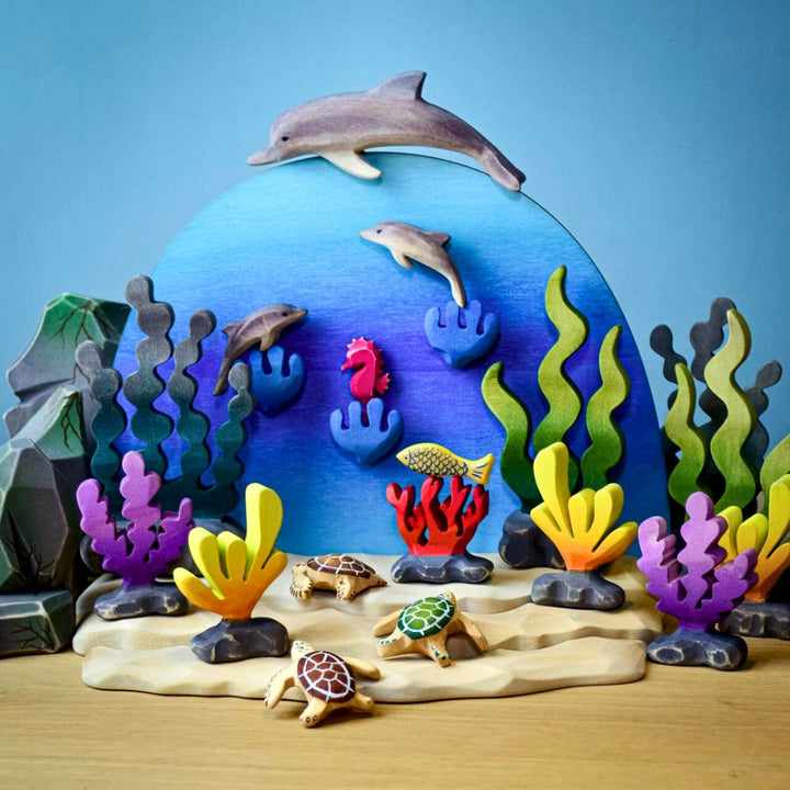 BumbuToys Handcrafted Wooden Figure Deep of the Ocean Set of 12 from Australia