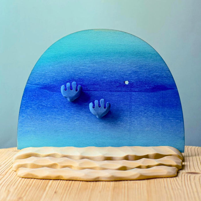 BumbuToys Handcrafted Wooden Small World Play Scape Ocean Water, Seabed and Shells Set from Australia