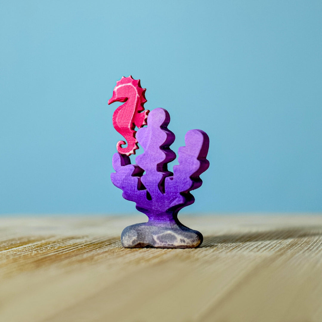 BumbuToys Handcrafted Wooden Sea Creature Figure Purple Seaweed from Australia