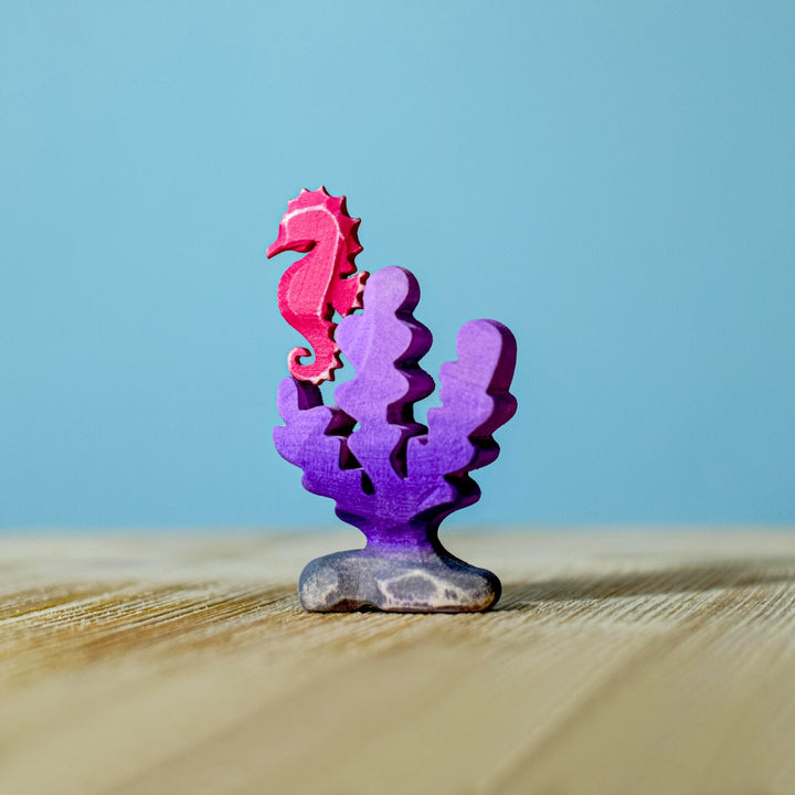 BumbuToys Handcrafted Wooden Sea Creature Figure Purple Seaweed from Australia