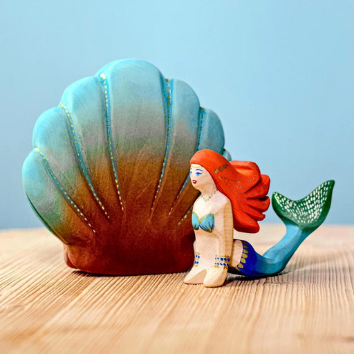 BumbuToys Handcrafted Closed Large Shell Wooden Toy with Mermaid Figure from Australia