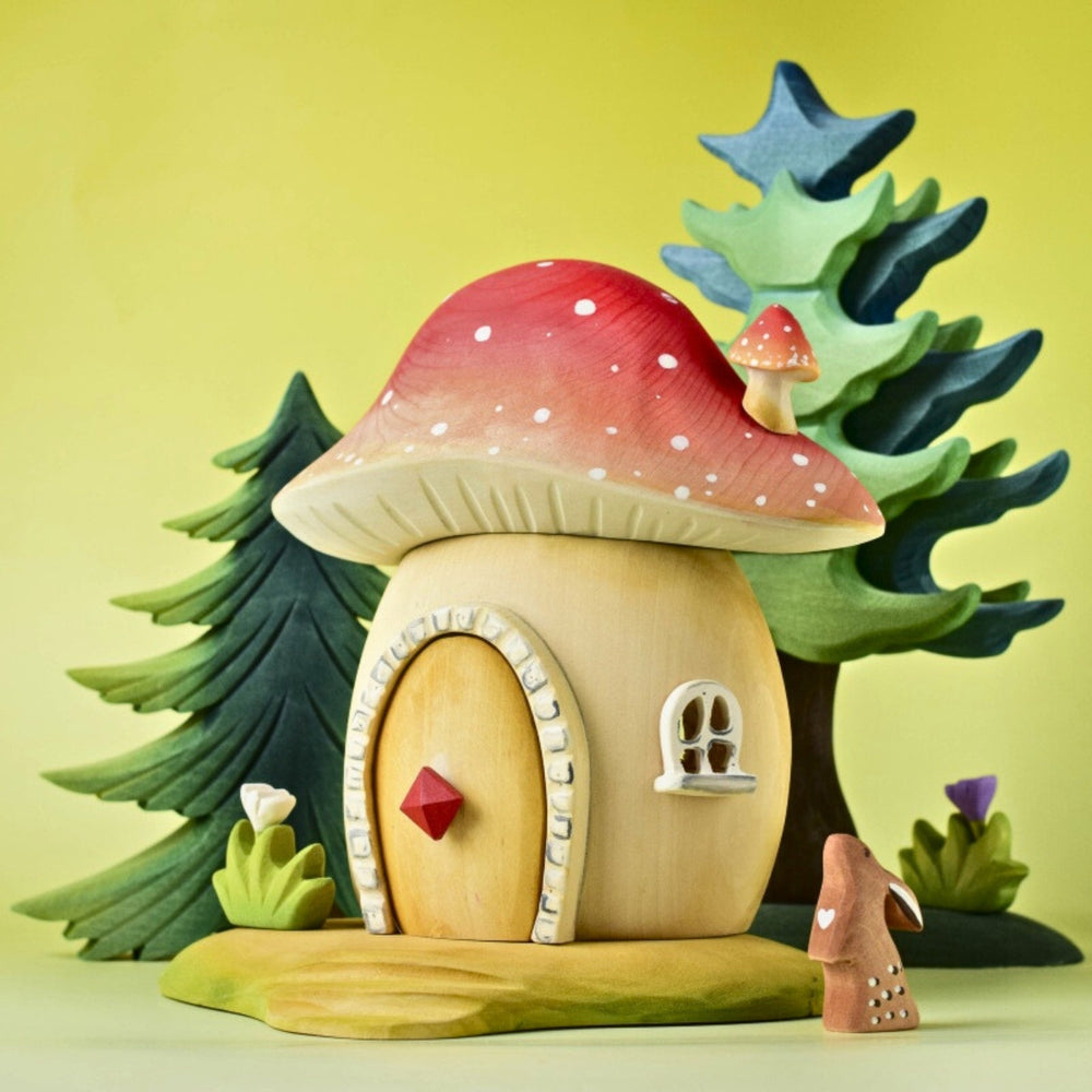 Bumbu Toys Handcrafted Wooden Toadstool House for Small World Play from Australia