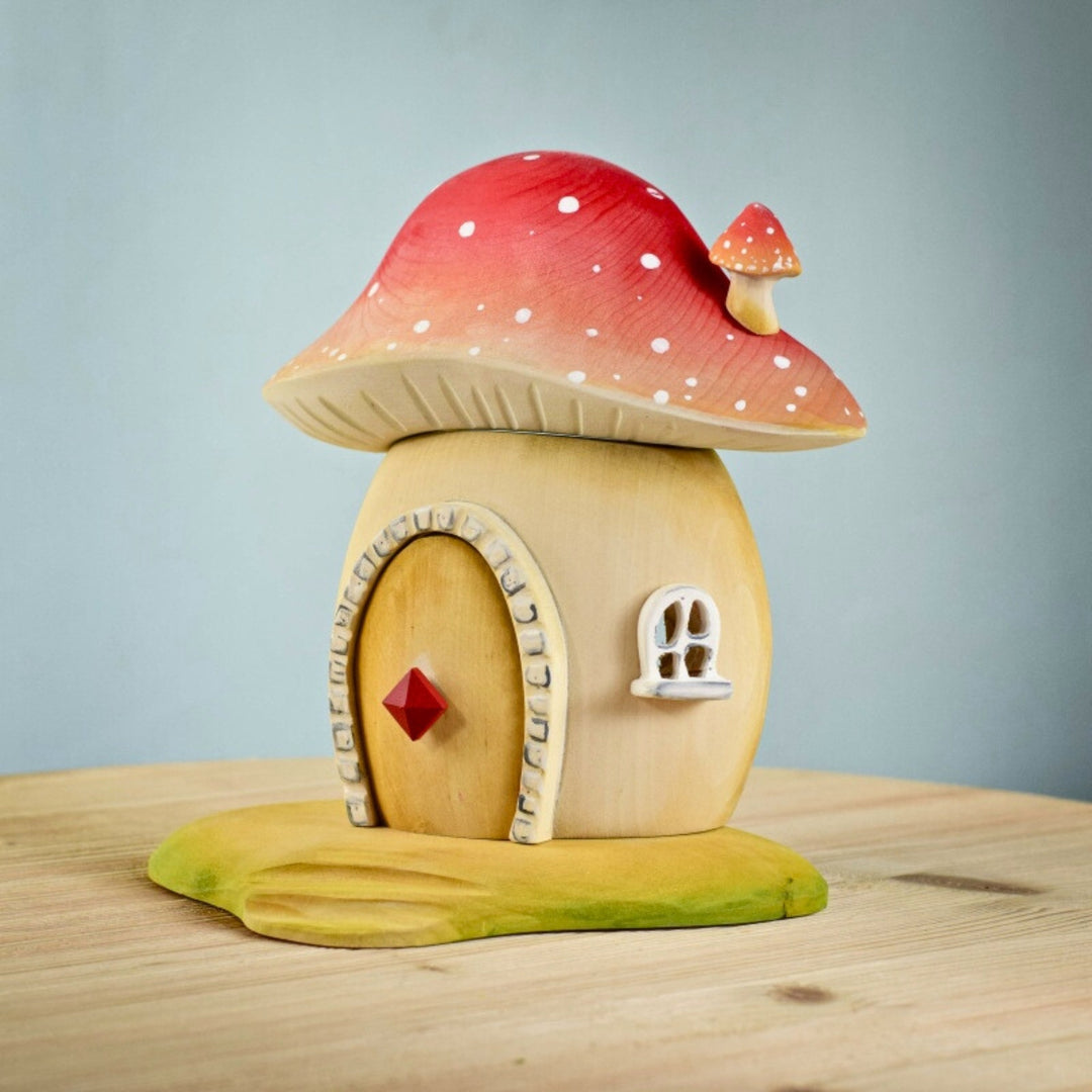 Bumbu Toys Handcrafted Wooden Toadstool House for Small World Play from Australia