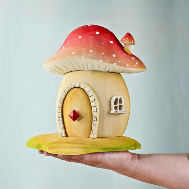 Bumbu Toys Handcrafted Wooden Toadstool House for Small World Play from Australia