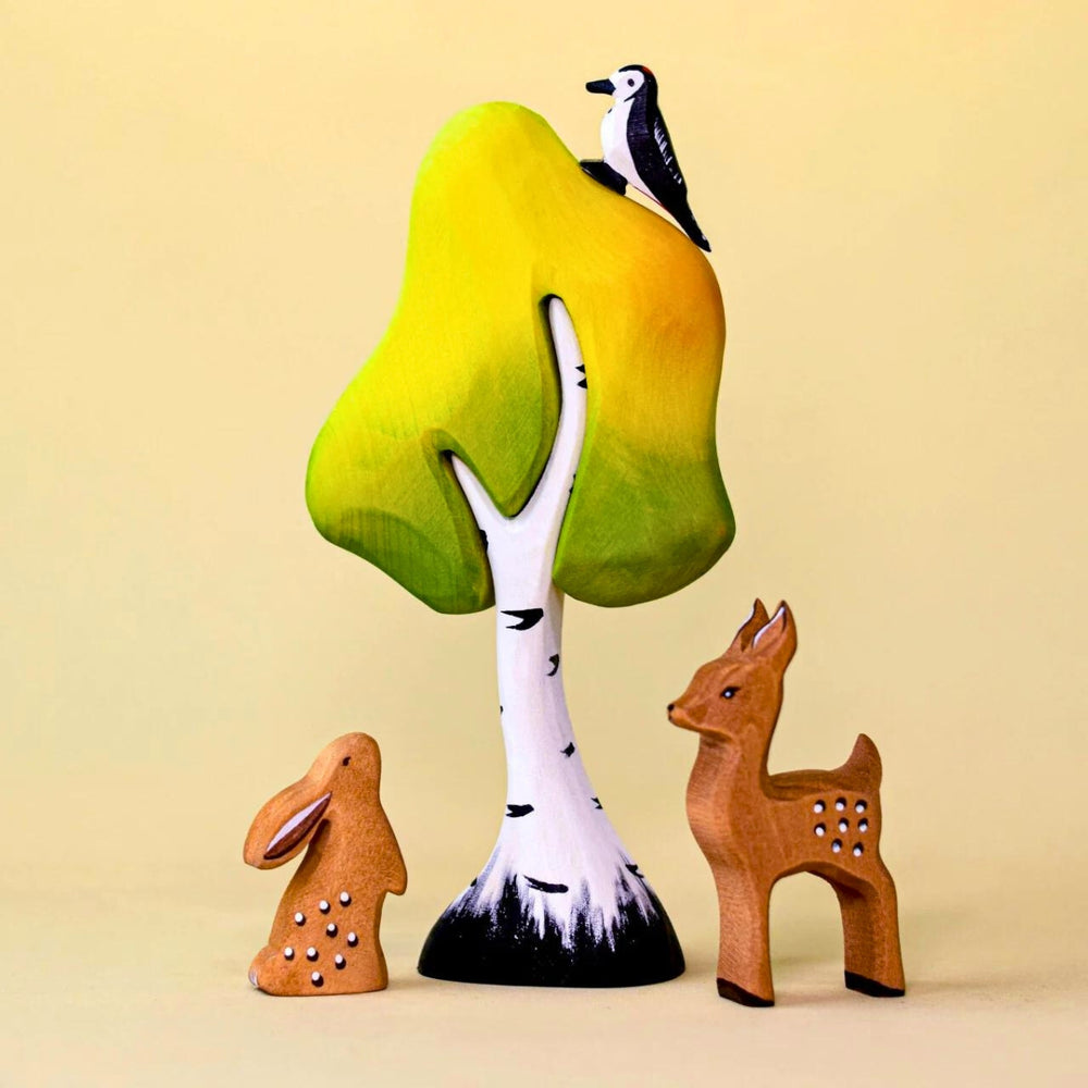 BumbuToys Handcrafted Wooden Tree Birch Small from Australia in a small-world play setting