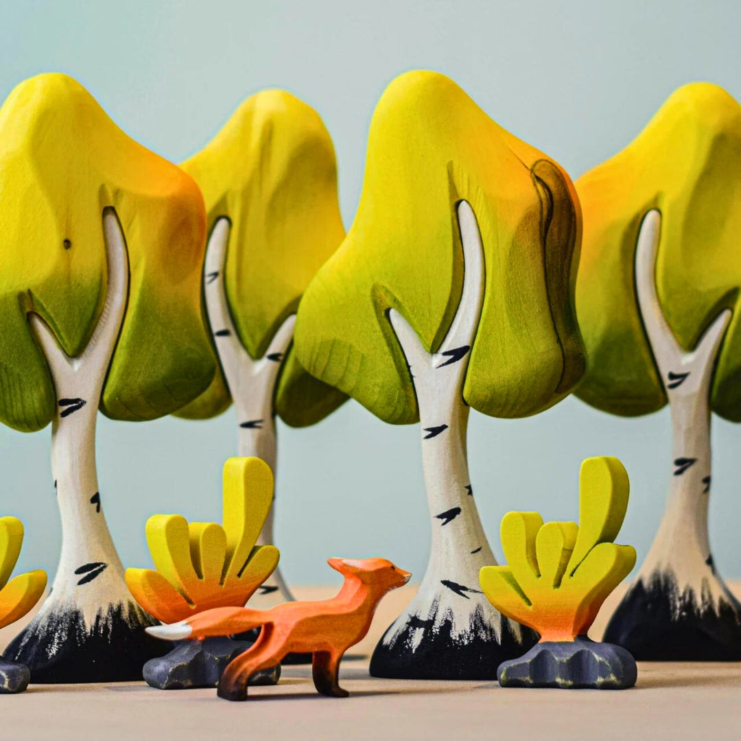 BumbuToys Handcrafted Wooden Tree Birch Small from Australia in a small-world play setting