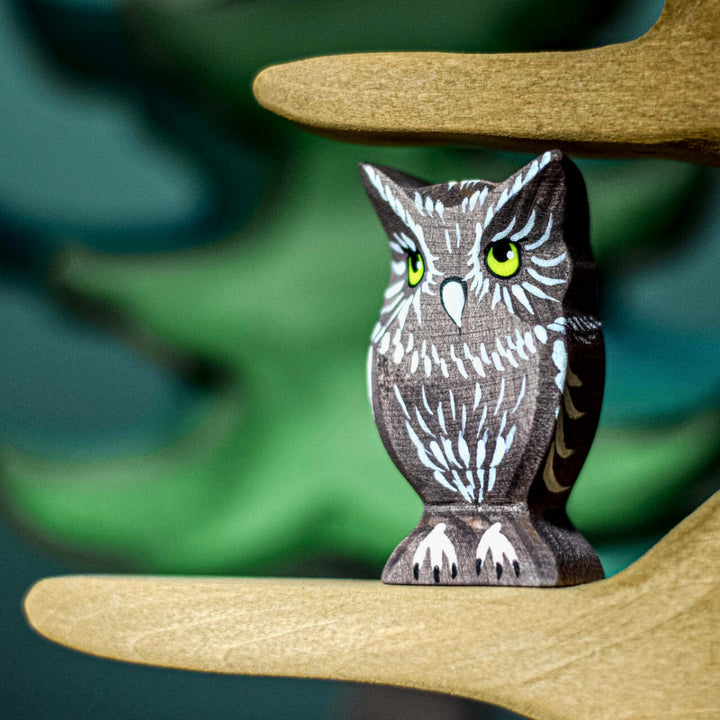 BumbuToys Handcrafted Wooden Tree Bird Perch from Australia in a small-world play setting