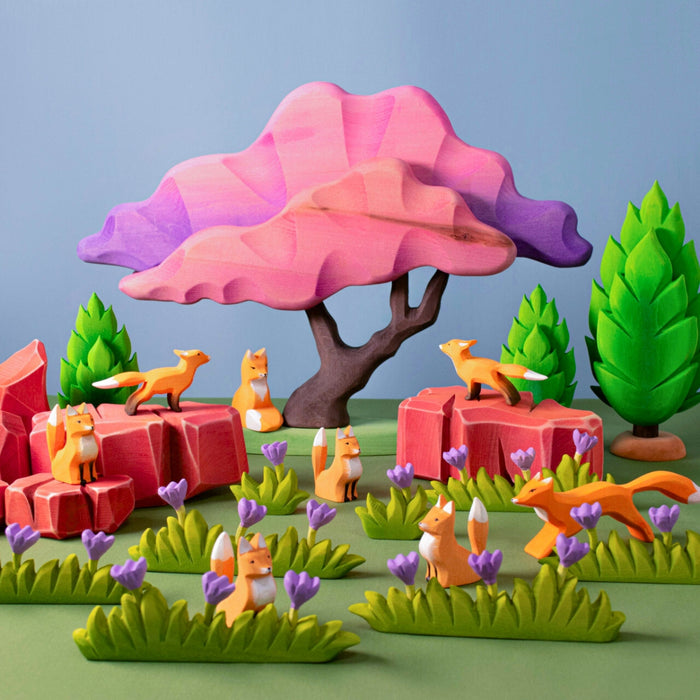 BumbuToys Handcrafted Wooden Tree Japanese Maple from Australia in a small-world play setting
