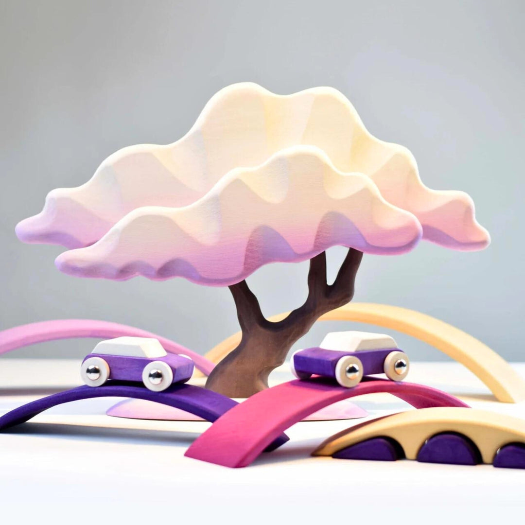 BumbuToys Handcrafted Wooden Tree Winter Lilac Japanese Maple from Australia in a small-world play setting
