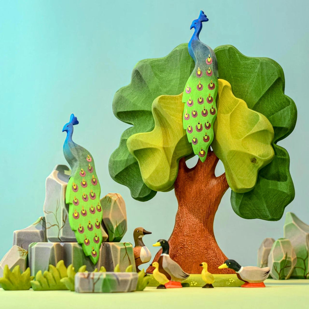 BumbuToys Handcrafted Wooden Tree Oak Large from Australia in a small-world play setting