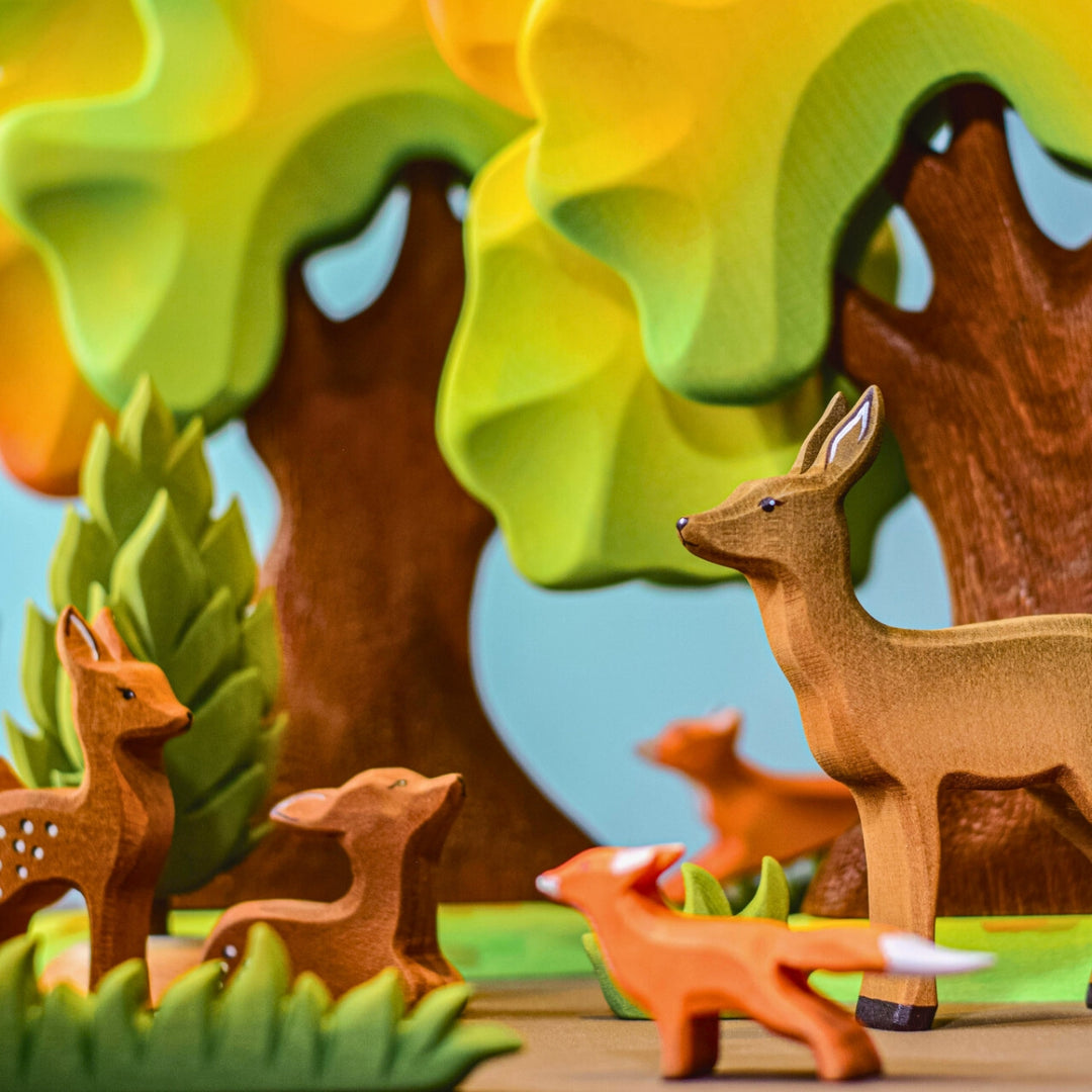 BumbuToys Handcrafted Wooden Tree Oak Large Autumn from Australia in a small-world play setting