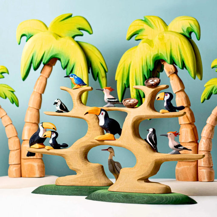 BumbuToys Handcrafted Wooden Tree Palm from Australia in a small-world play setting