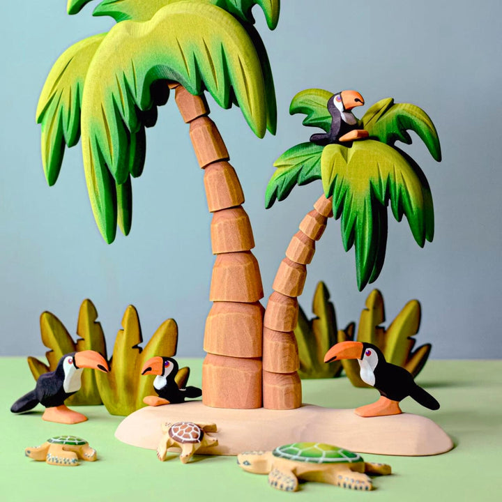 BumbuToys Handcrafted Wooden Tree Palm from Australia in a small-world play setting