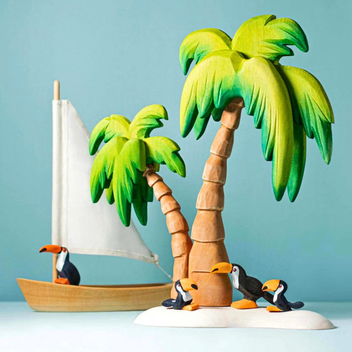 BumbuToys Handcrafted Wooden Tree Palm from Australia in a small-world play setting