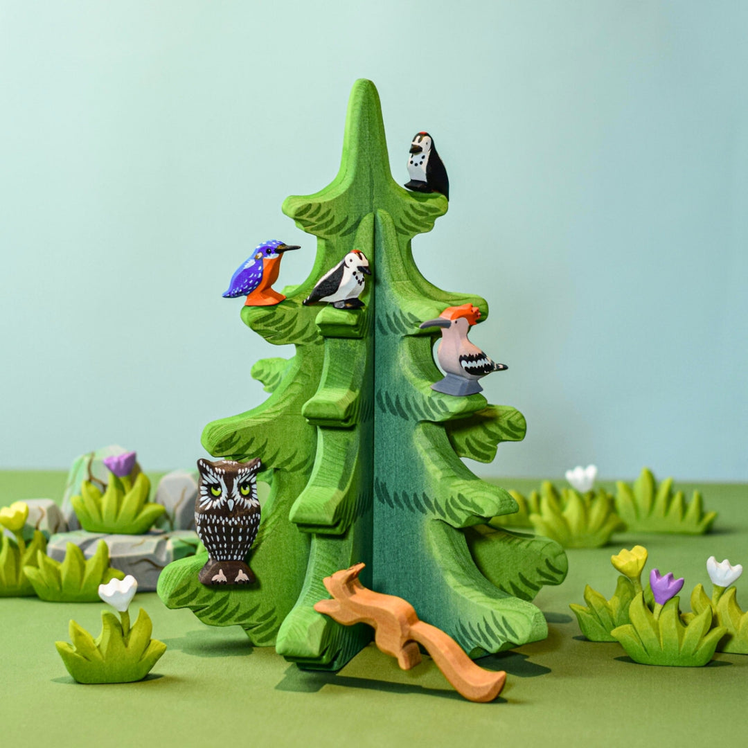 BumbuToys Handcrafted Wooden Tree Sugar Pine Large from Australia in a small-world play setting
