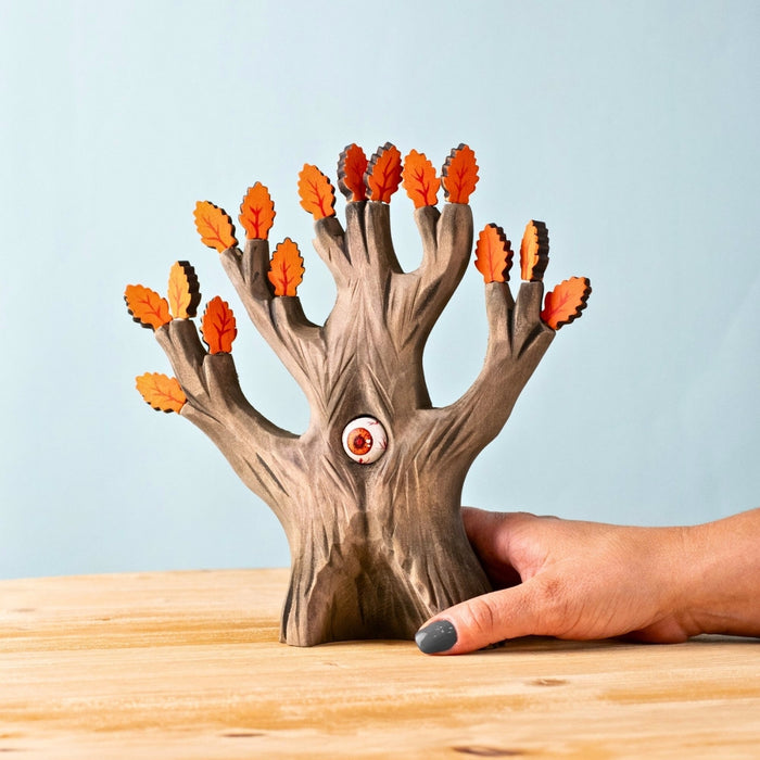 BumbuToys Wooden Tree - The Watching Oak - Orange for Small World Play from Australia
