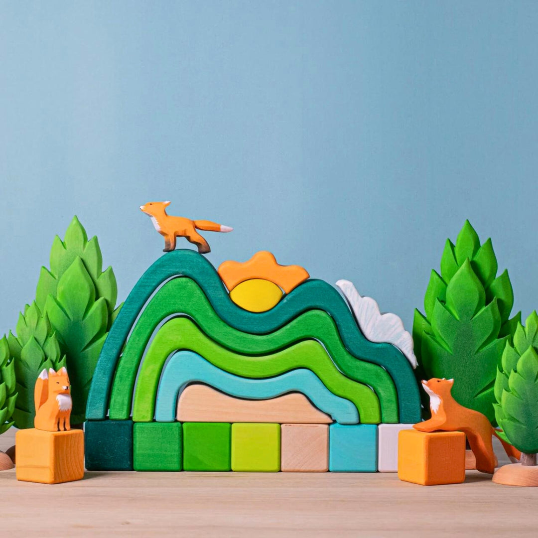 BumbuToys Handcrafted Wooden Tree Large Thuja from Australia in a small-world play setting
