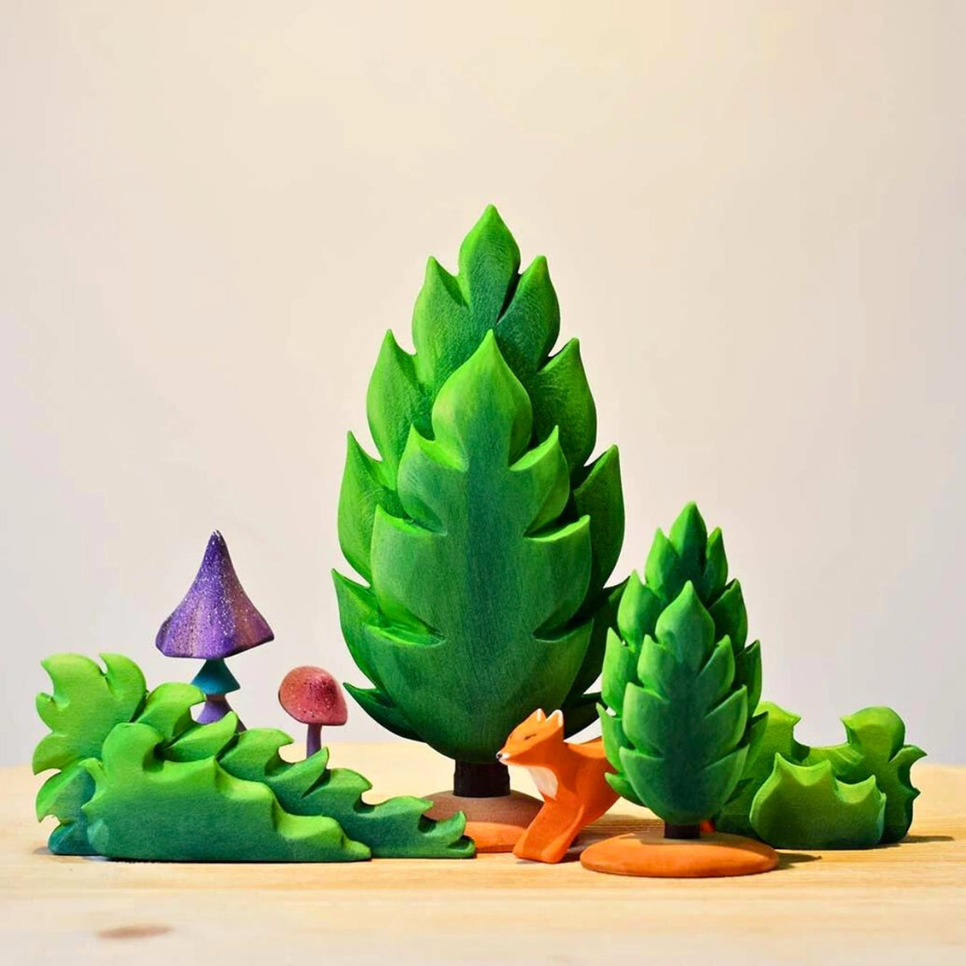 BumbuToys Handcrafted Wooden Tree Large Thuja from Australia in a small-world play setting
