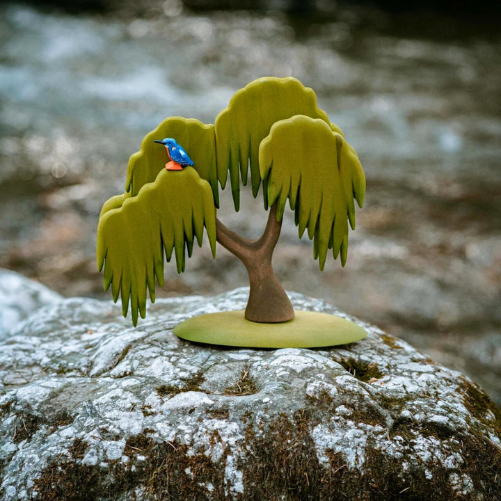 BumbuToys Handcrafted Wooden Willow Tree from Australia in a small-world play setting