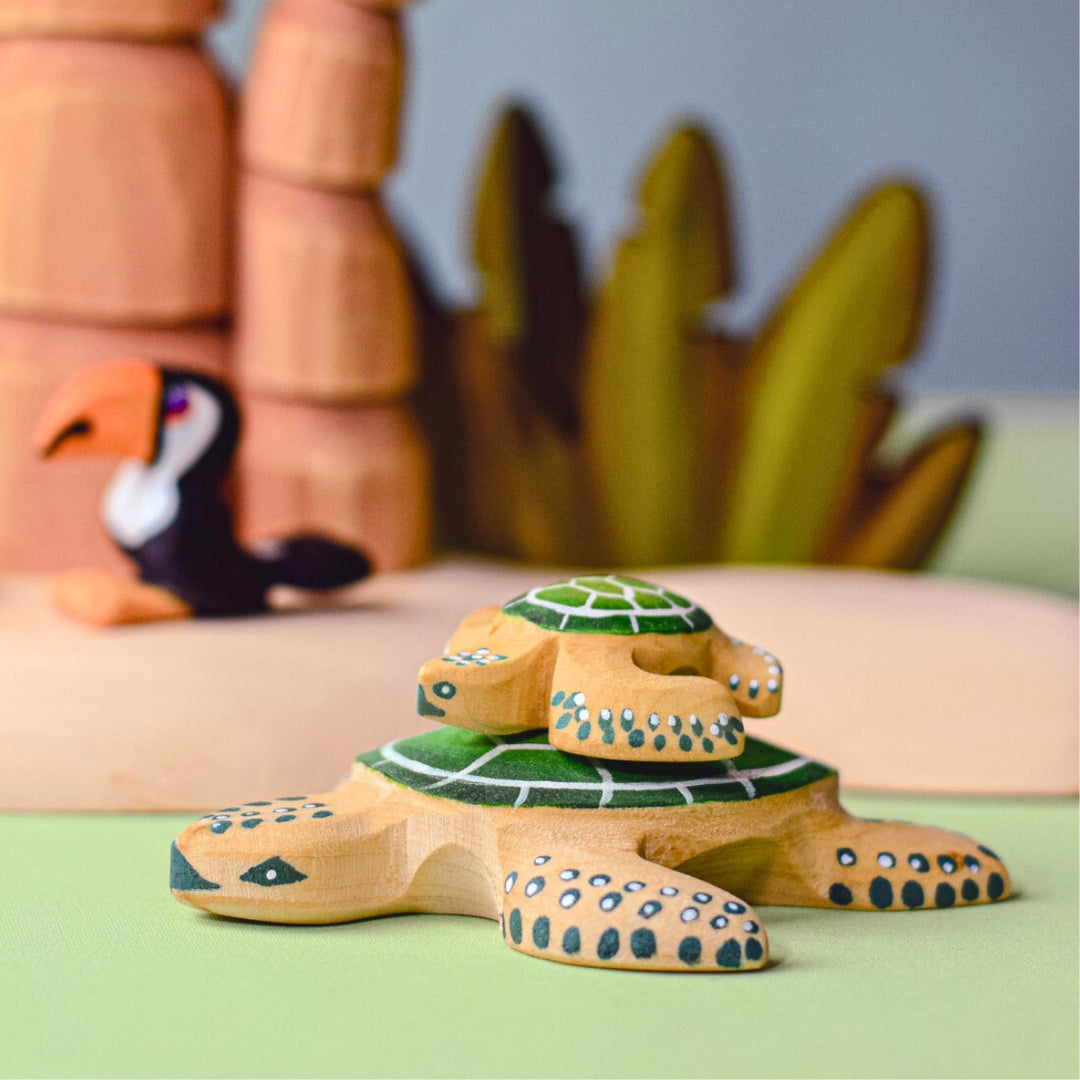 BumbuToys Handcrafted Wooden Turtles in Green from Australia