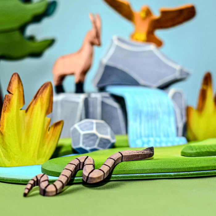 BumbuToys Highlands Wooden Figures - Mountain Cliffs, Wild Goat, Eagle, Snake & Lizard - Set of 9