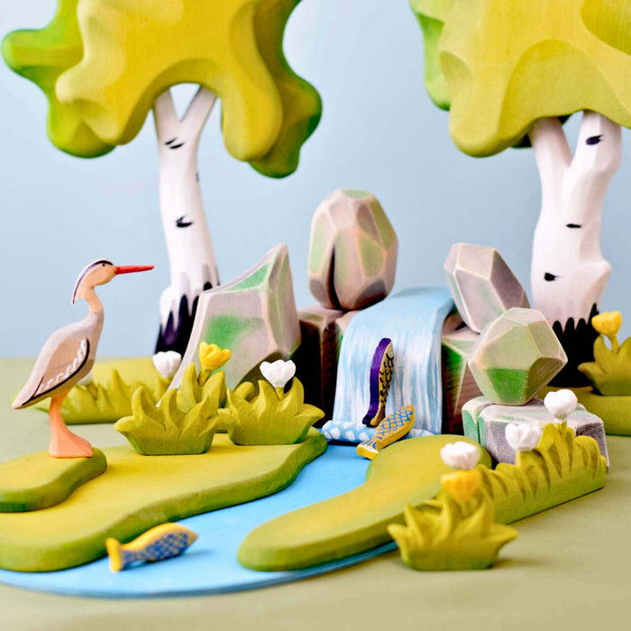 BumbuToys Handcrafted Wooden Figure Waterfall from Australia in a small-world play setting