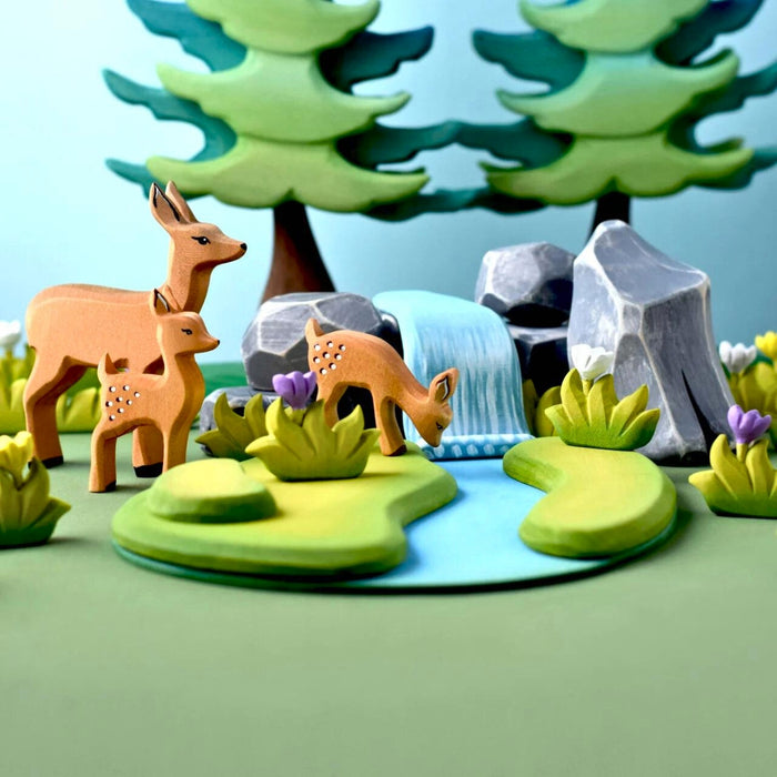 BumbuToys Handcrafted Wooden Figure Waterfall from Australia in a small-world play setting