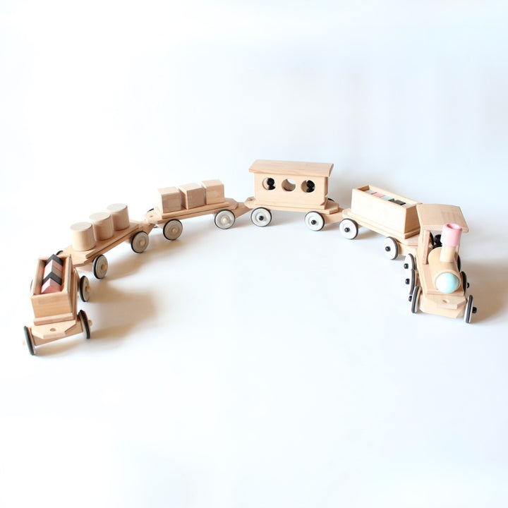 DY-180114 Dynamiko Wooden Steerable Push Along Train with Peg Doll