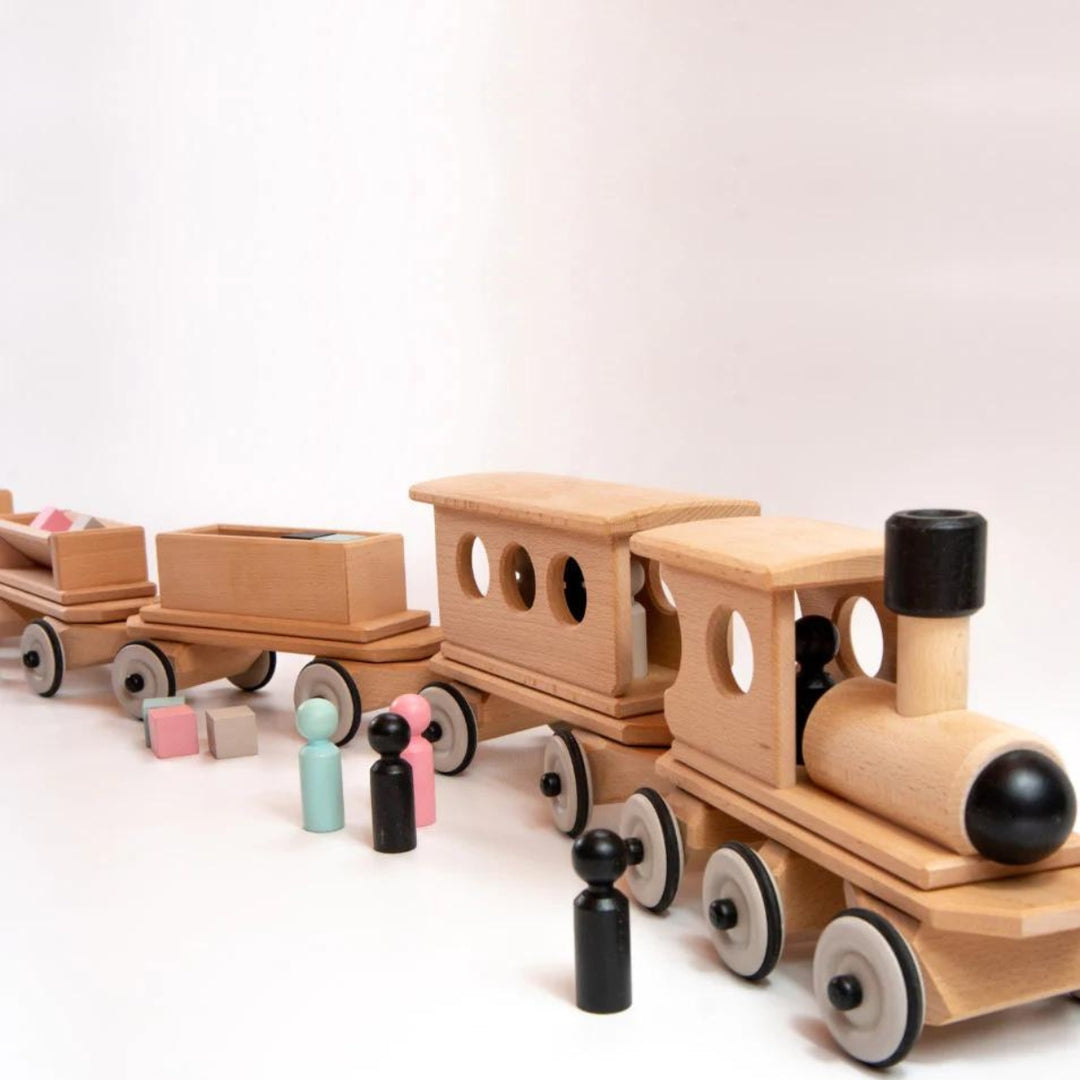 DY-180114 Dynamiko Wooden Steerable Push Along Train with Peg Doll
