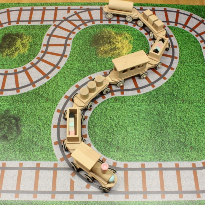 DY-180114 Dynamiko Wooden Steerable Push Along Train with Peg Doll