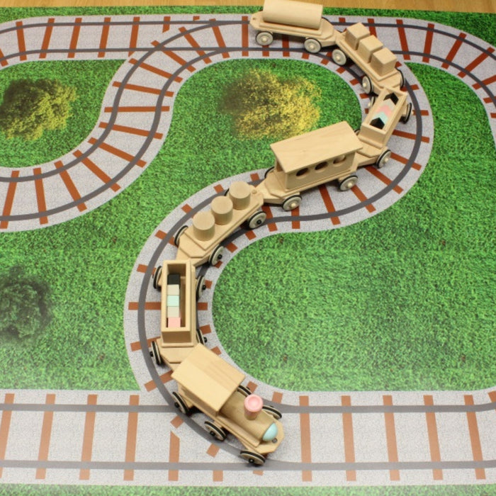 DY-180114 Dynamiko Wooden Steerable Push Along Train with Peg Doll