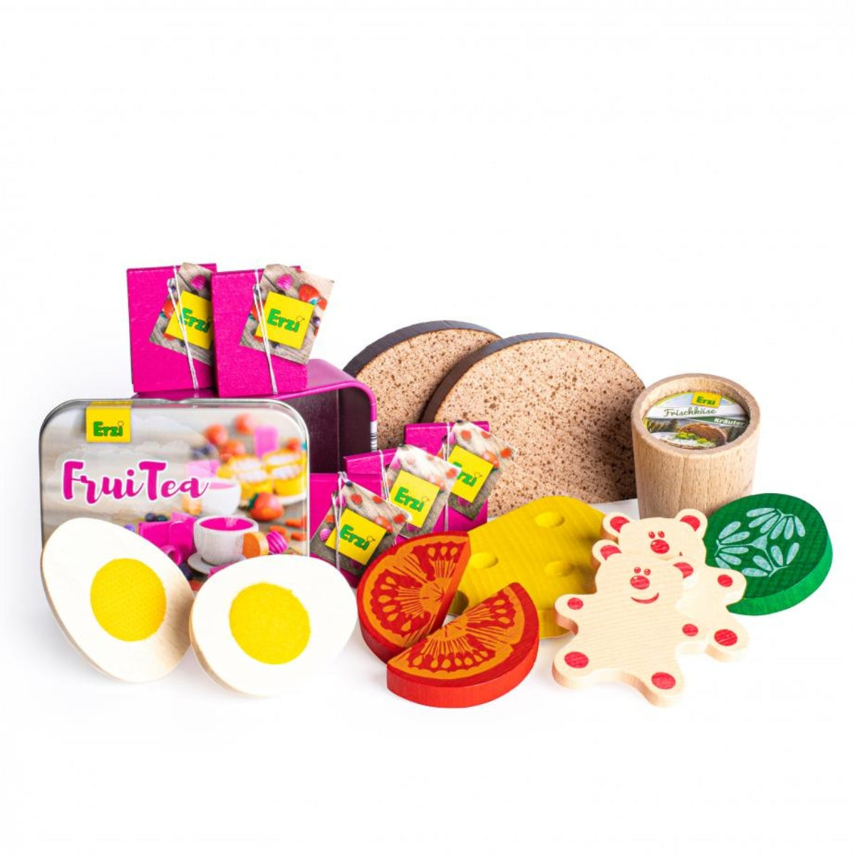 Erzi Frühstücks-Sortiment 13 Teile – Aus FSC-Buchenholz, Inkl. Brötchen, Toast, Ei, Marmelade & Co. – Ab 3 Jahren