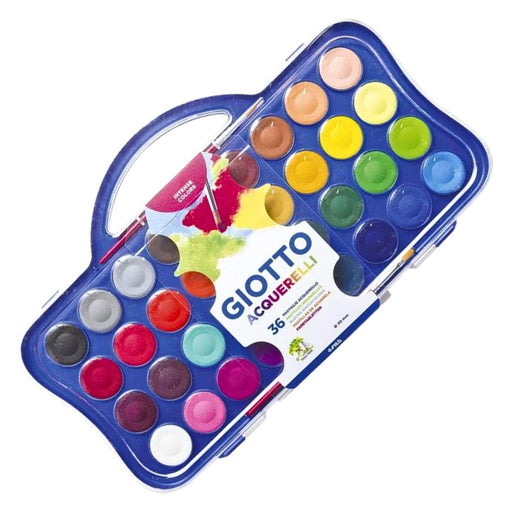 F353600 GIOTTO Watercolour Paint Set in Plastic Box - 36 Colours + 2 Brushes