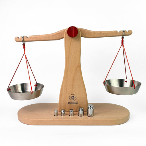 Gluckskafer Wooden Balance Scales w 5 Brass Weights 39cm - Online, Australia