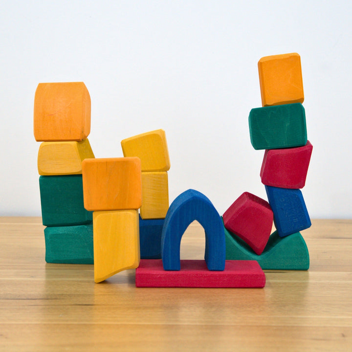 Gluckskafer Coloured Wooden Toy Blocks 6cm Thick, 17 Pieces in Net Bag from Australia