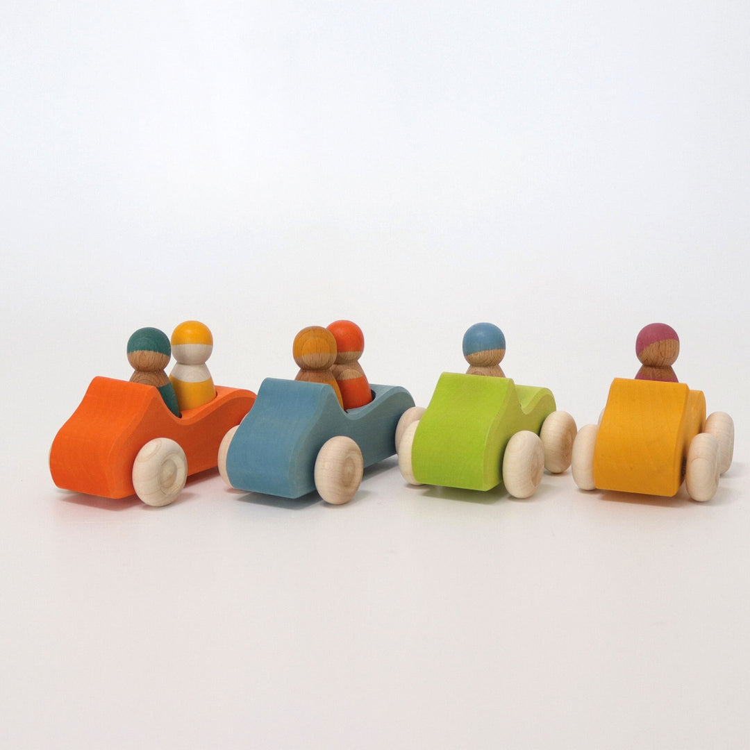 Grimm's Small, Green Wooden Toy Car and Peg Doll from Australia