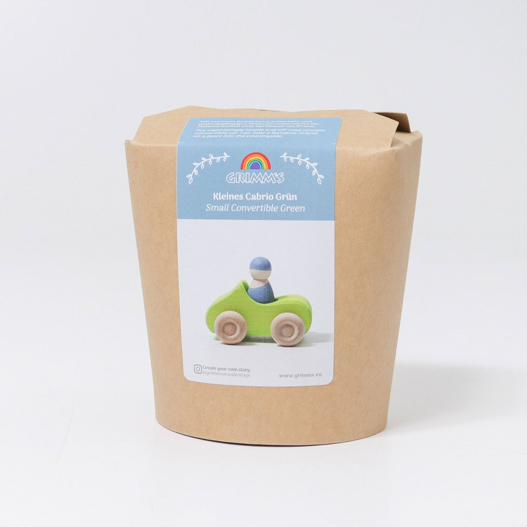 Grimm's Small, Green Wooden Toy Car and Peg Doll from Australia