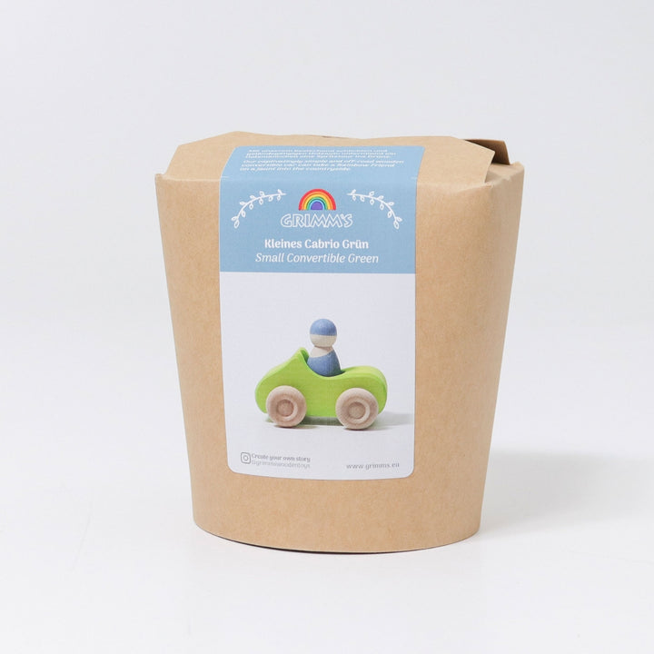 Grimm's Small, Green Wooden Toy Car and Peg Doll from Australia