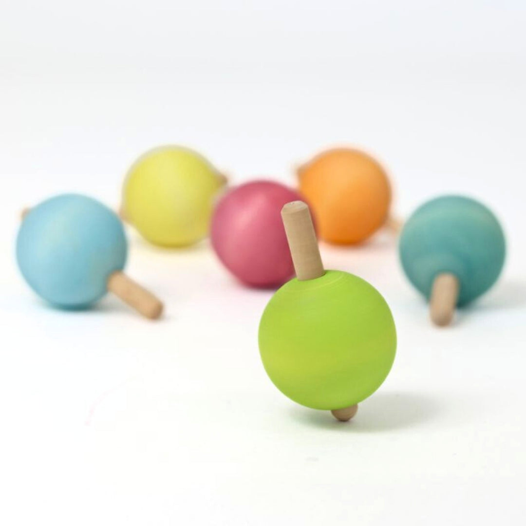 Grimm's Wooden Spinning Top in Pastel Colours, Set of 6 from Australia