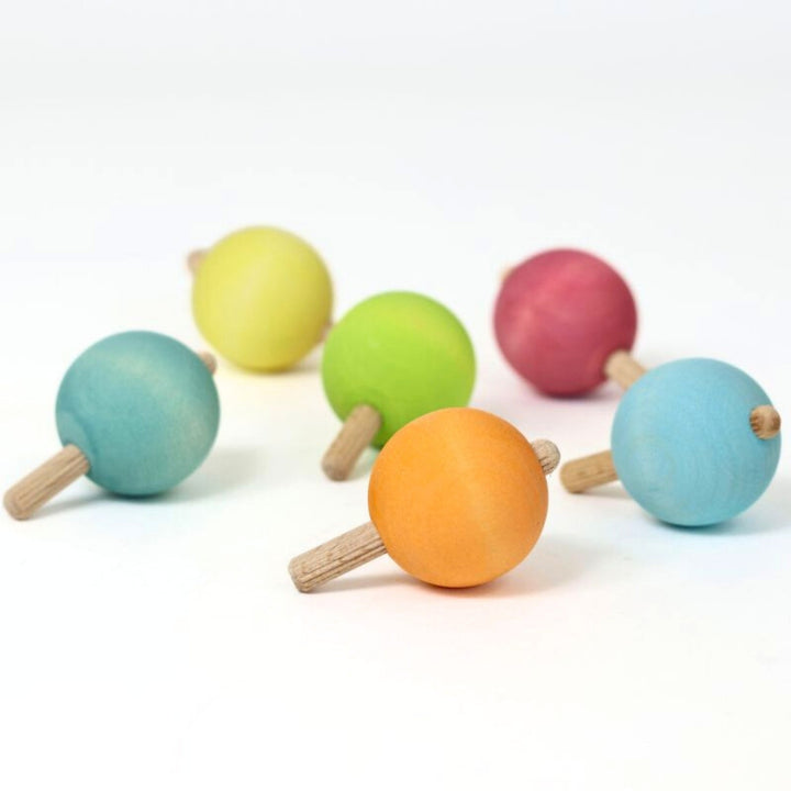 Grimm's Wooden Spinning Top in Pastel Colours, Set of 6 from Australia
