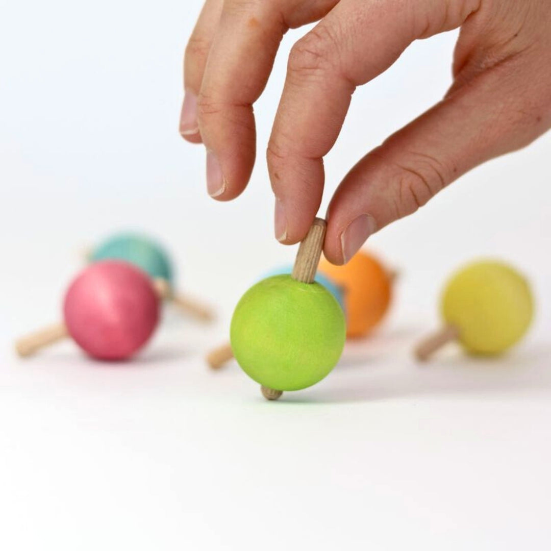 Grimm's Wooden Spinning Top in Pastel Colours, Set of 6 from Australia
